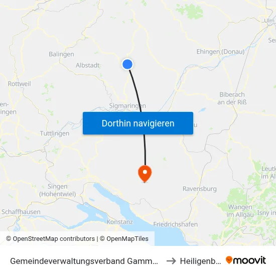 Gemeindeverwaltungsverband Gammertingen to Heiligenberg map
