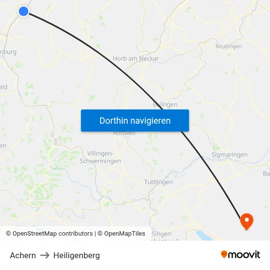 Achern to Heiligenberg map