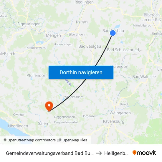 Gemeindeverwaltungsverband Bad Buchau to Heiligenberg map