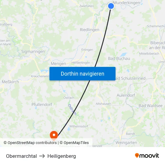 Obermarchtal to Heiligenberg map