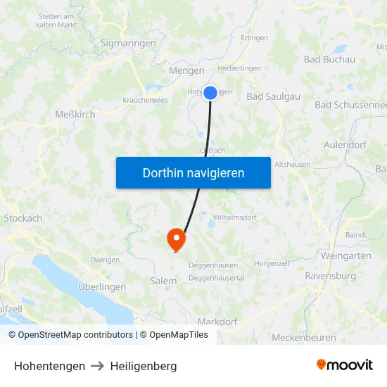 Hohentengen to Heiligenberg map