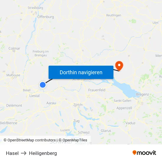 Hasel to Heiligenberg map
