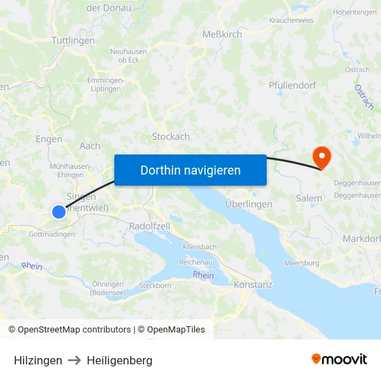 Hilzingen to Heiligenberg map
