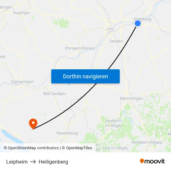 Leipheim to Heiligenberg map