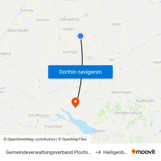 Gemeindeverwaltungsverband Plochingen to Heiligenberg map
