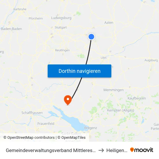 Gemeindeverwaltungsverband Mittleres Fils-Lautertal to Heiligenberg map