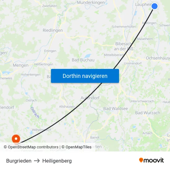 Burgrieden to Heiligenberg map