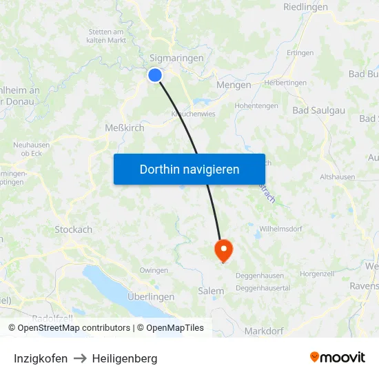 Inzigkofen to Heiligenberg map
