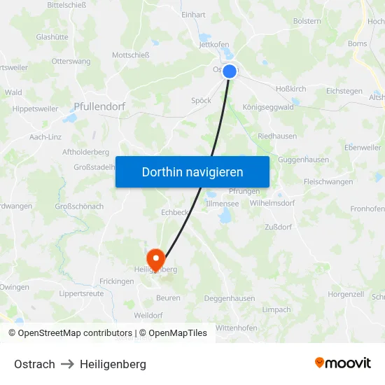 Ostrach to Heiligenberg map
