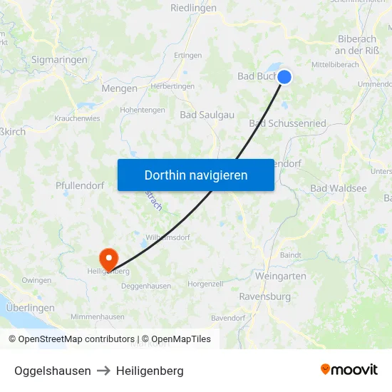 Oggelshausen to Heiligenberg map