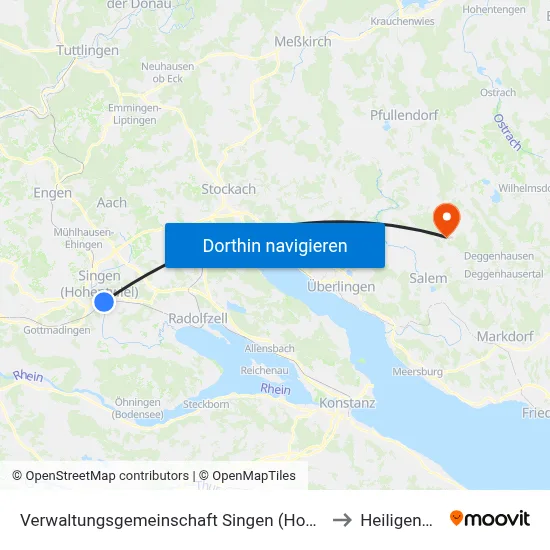 Verwaltungsgemeinschaft Singen (Hohentwiel) to Heiligenberg map