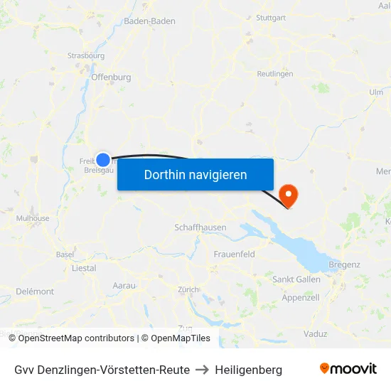 Gvv Denzlingen-Vörstetten-Reute to Heiligenberg map