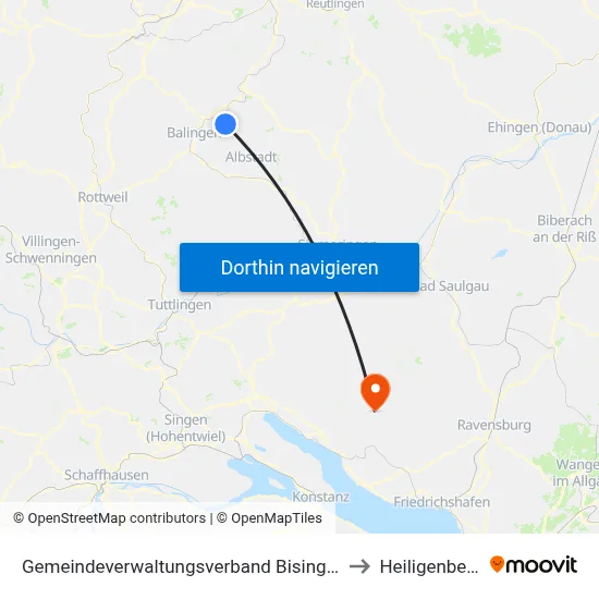Gemeindeverwaltungsverband Bisingen to Heiligenberg map