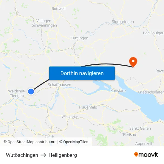 Wutöschingen to Heiligenberg map