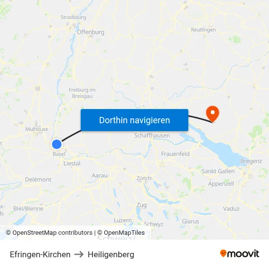 Efringen-Kirchen to Heiligenberg map