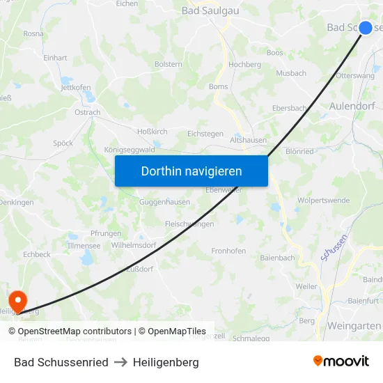 Bad Schussenried to Heiligenberg map