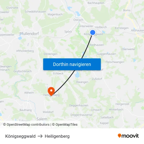 Königseggwald to Heiligenberg map