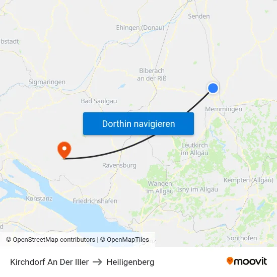 Kirchdorf An Der Iller to Heiligenberg map