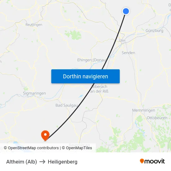 Altheim (Alb) to Heiligenberg map