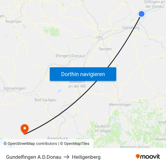 Gundelfingen A.D.Donau to Heiligenberg map