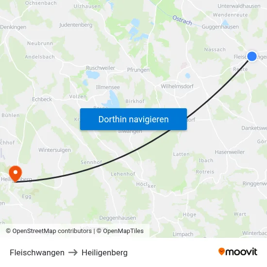 Fleischwangen to Heiligenberg map