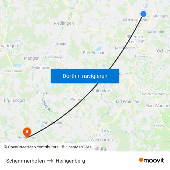Schemmerhofen to Heiligenberg map