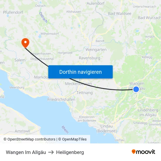 Wangen Im Allgäu to Heiligenberg map