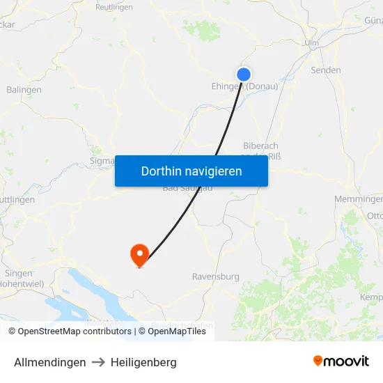 Allmendingen to Heiligenberg map
