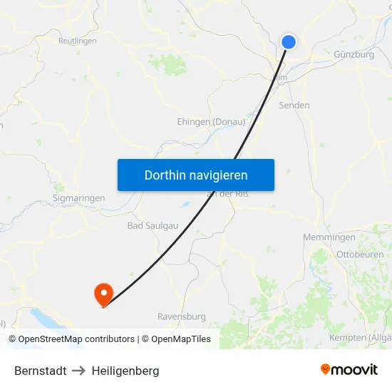 Bernstadt to Heiligenberg map