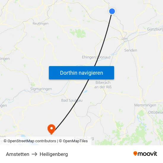 Amstetten to Heiligenberg map