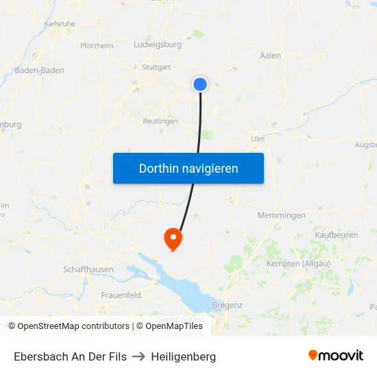 Ebersbach An Der Fils to Heiligenberg map