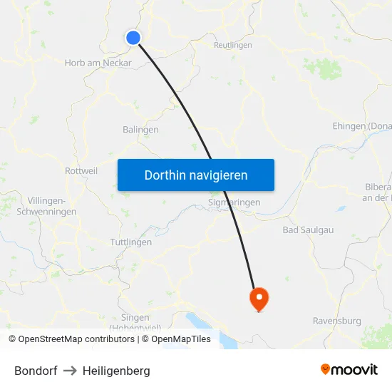 Bondorf to Heiligenberg map