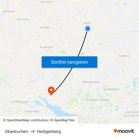 Oberkochen to Heiligenberg map