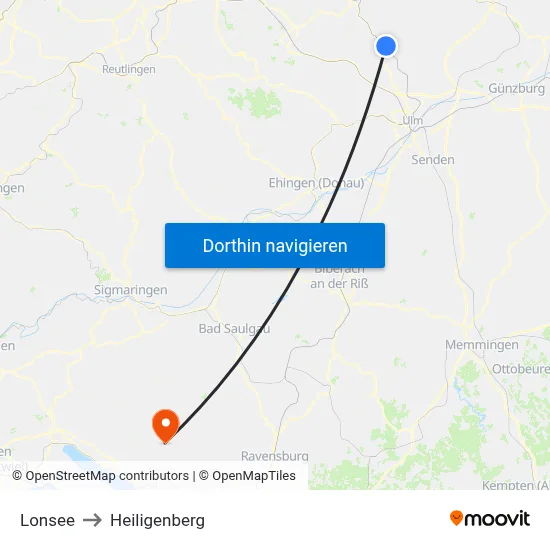 Lonsee to Heiligenberg map