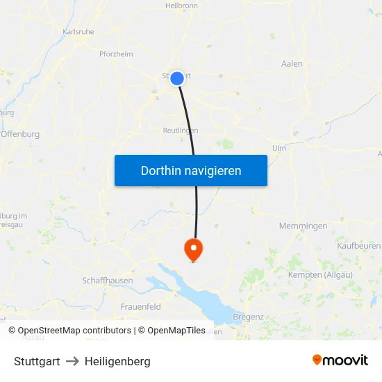 Stuttgart to Heiligenberg map
