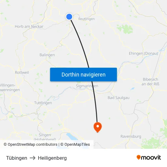 Tübingen to Heiligenberg map