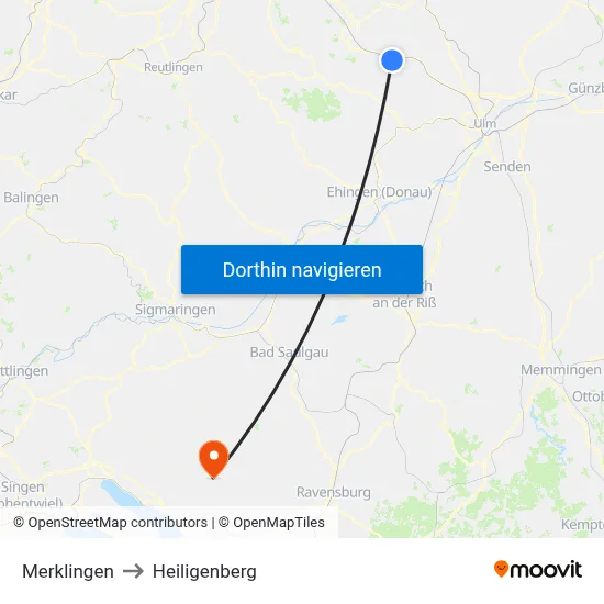 Merklingen to Heiligenberg map