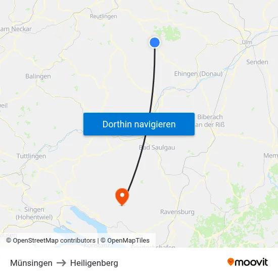 Münsingen to Heiligenberg map