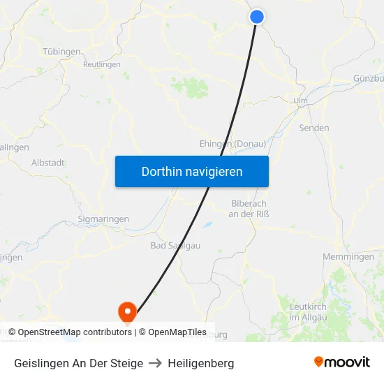 Geislingen An Der Steige to Heiligenberg map