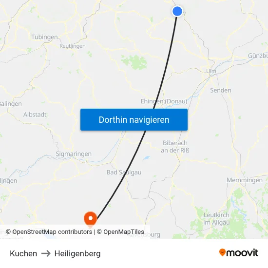 Kuchen to Heiligenberg map