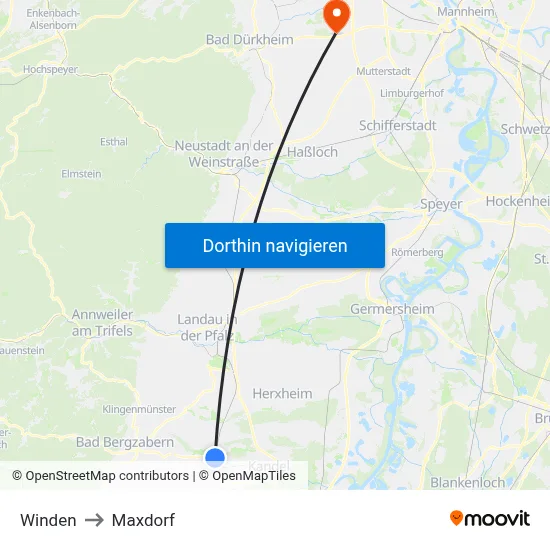 Winden to Maxdorf map