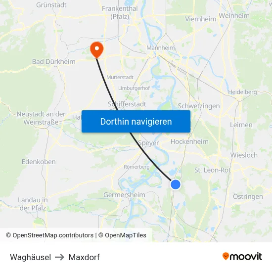 Waghäusel to Maxdorf map