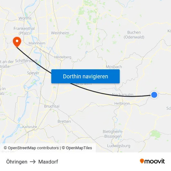 Öhringen to Maxdorf map