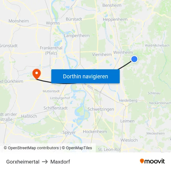 Gorxheimertal to Maxdorf map