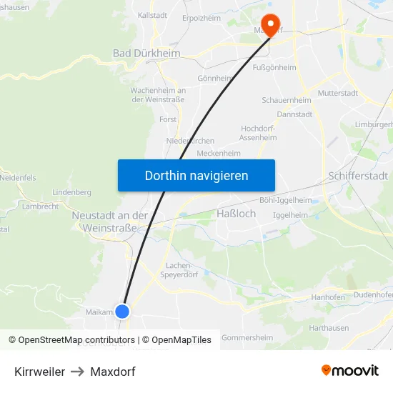Kirrweiler to Maxdorf map