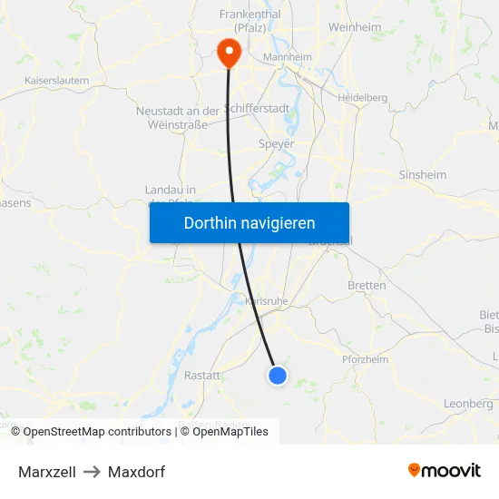 Marxzell to Maxdorf map