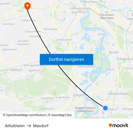 Altlußheim to Maxdorf map