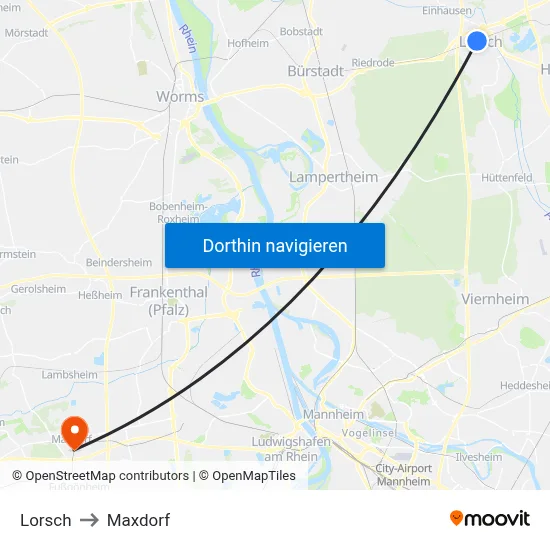 Lorsch to Maxdorf map