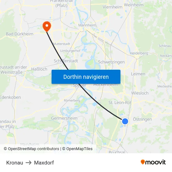 Kronau to Maxdorf map