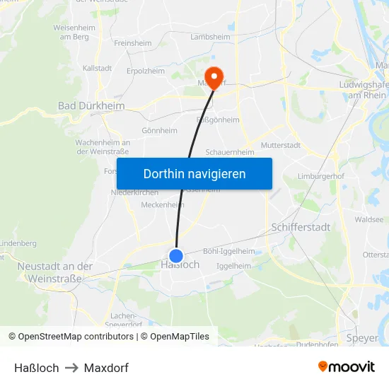 Haßloch to Maxdorf map